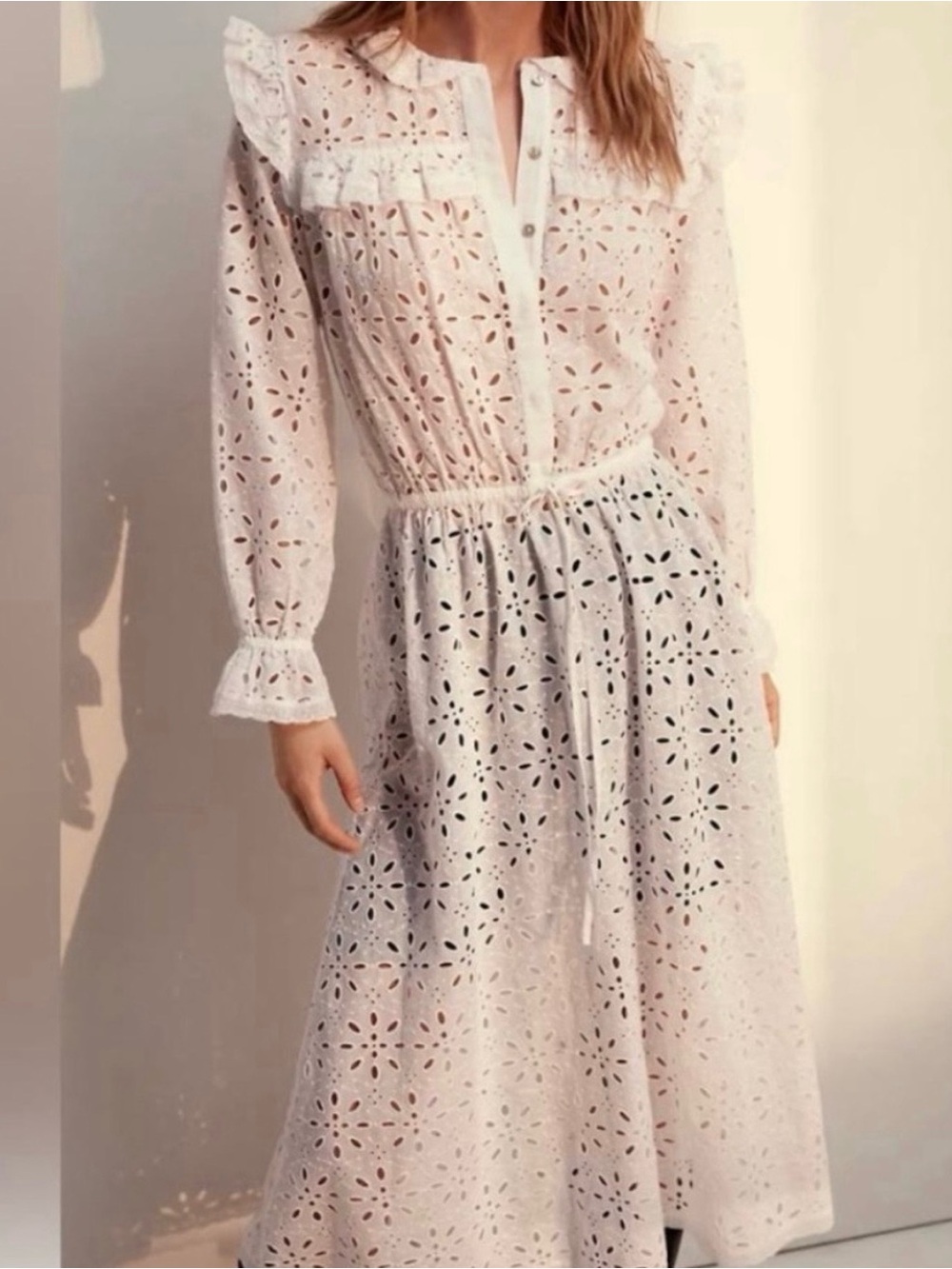 NEW Wilfred La Boheme Gaia Eyelet Dress Ruffled Boho Cottagecore Prairie Cotton
